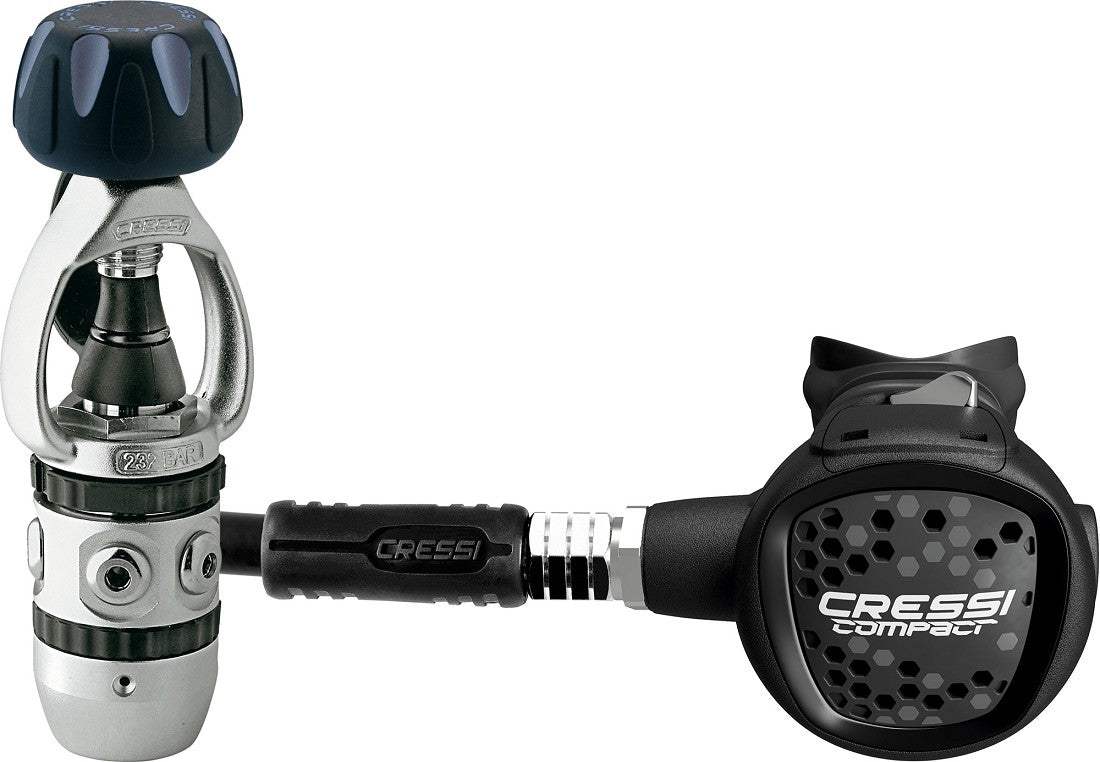 Cressi AC2 Compact Regulator with piston design and monocoque second stage for scuba diving.