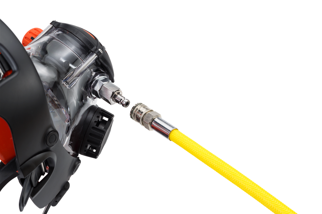 Ocean Reef Extraflex Quick Connect Hose in yellow connected to mask.
