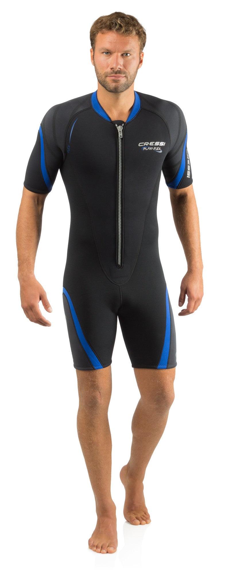 Cressi 2.5mm Playa Flex Shorty Man Wetsuit with front zip, designed for comfort and flexibility in water sports.
