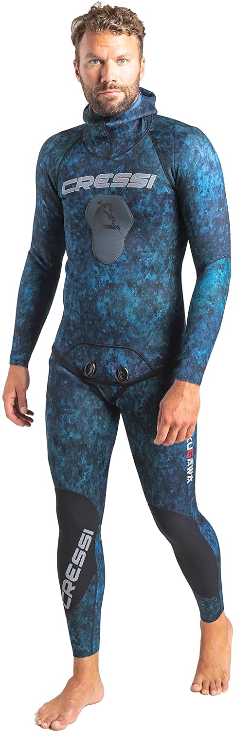 Cressi 2mm Man Tokugawa Nylon Two-Piece Wetsuit With Hood -Blue Camo - Small - Wetsuit