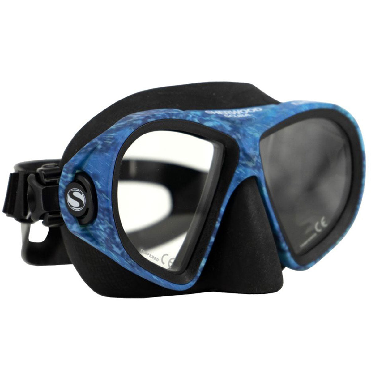 Sherwood Cruz Mask low-profile scuba dive mask with tempered glass lenses and blue silicone skirt