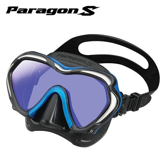 Tusa M1007S Paragon S Mask with reinforced TRI-MIX frame, UV 420 lens, and adjustable strap for superior diving clarity and fit
