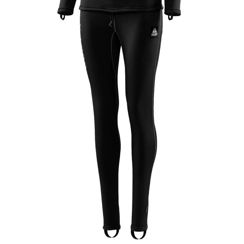 Ladies Waterproof Body X Undersuit Pants black stretchy insulated dive leggings with foot straps and flatlock seams