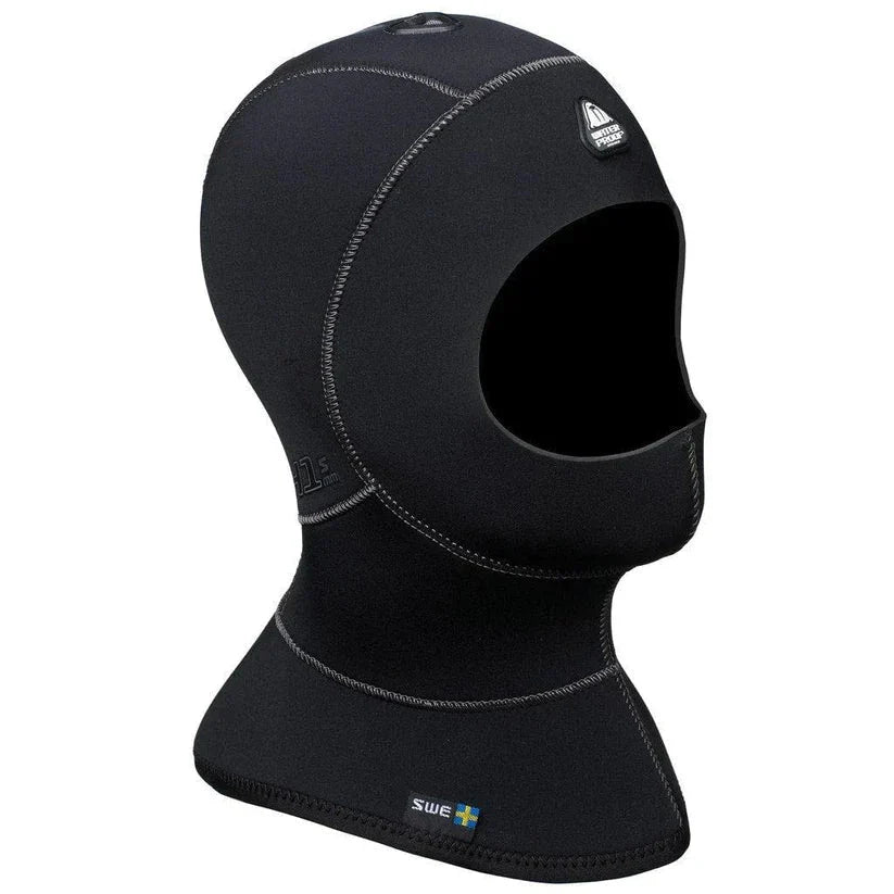 Waterproof H1 3/5mm bibbed vented anatomical dive hood with plush lining and HAVS system