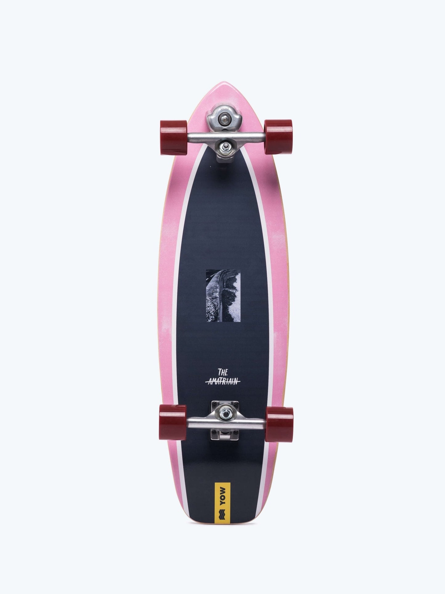 YOW Amatriain 33.5" Surfskate with pink edges, black deck, and red wheels designed for performance surfing technique training.