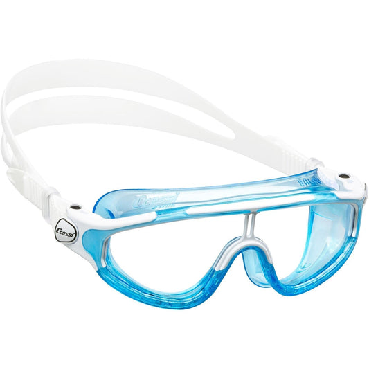 Cressi Baloo Swim Mask for kids aged 2 to 7, featuring a durable design with a flexible frame, comfort fit, and UV protection.