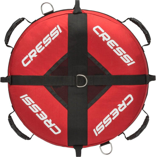 Cressi Freediving Training Buoy with zipper pocket, handles, and diving flag.