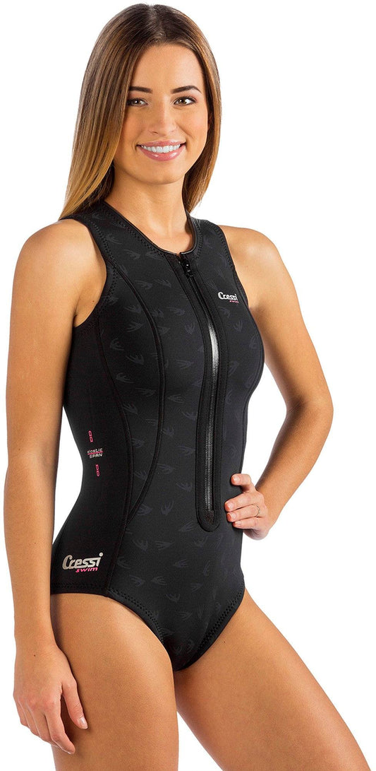 Cressi Termico Lady Swim Suit with black neoprene, front zip, designed for swimming and snorkeling.