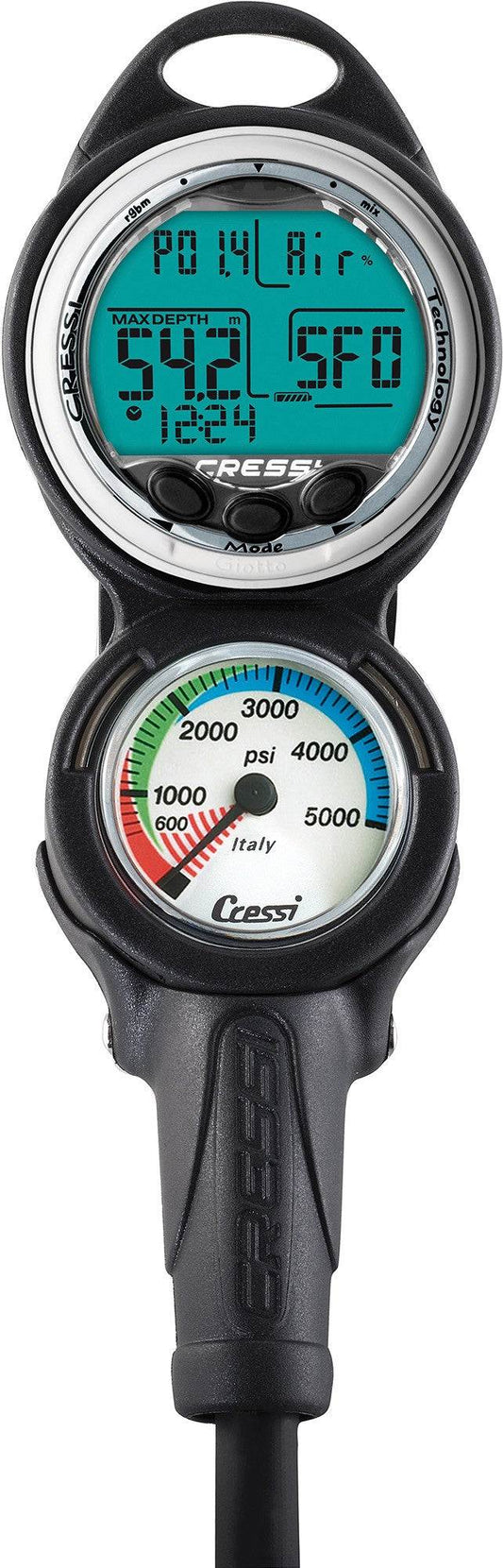 Cressi Giotto Computer 2-Gauge Console with digital display and pressure gauge, ergonomic design.
