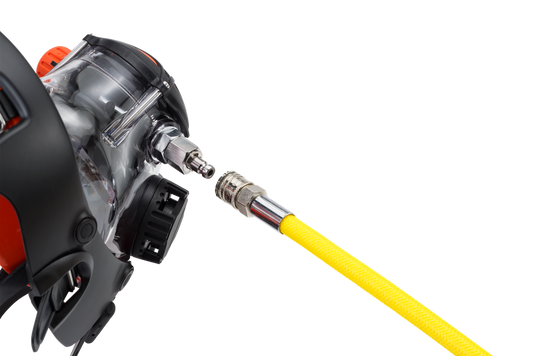Ocean Reef Extraflex Quick Connect Hose in yellow connected to mask.