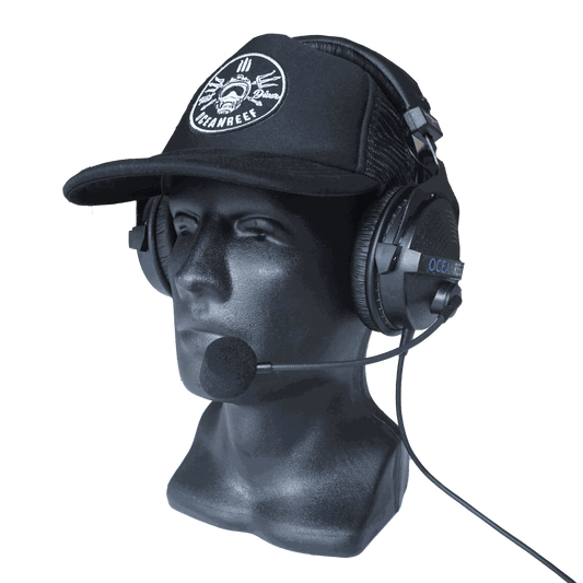 Ocean Reef Professional Headset with microphone on mannequin, featuring noise isolation and clear voice transmission.