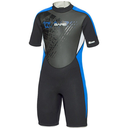 Bare 2mm Manta Hooded Shorty Wetsuit - Youth - Blue / 08