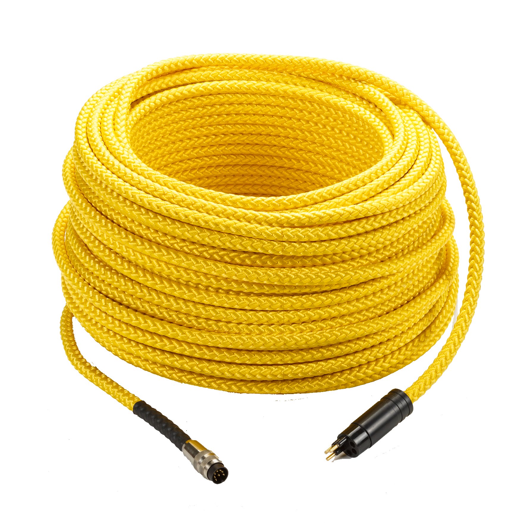 Ocean Reef Video Cable with yellow rope exterior and waterproof connectors.