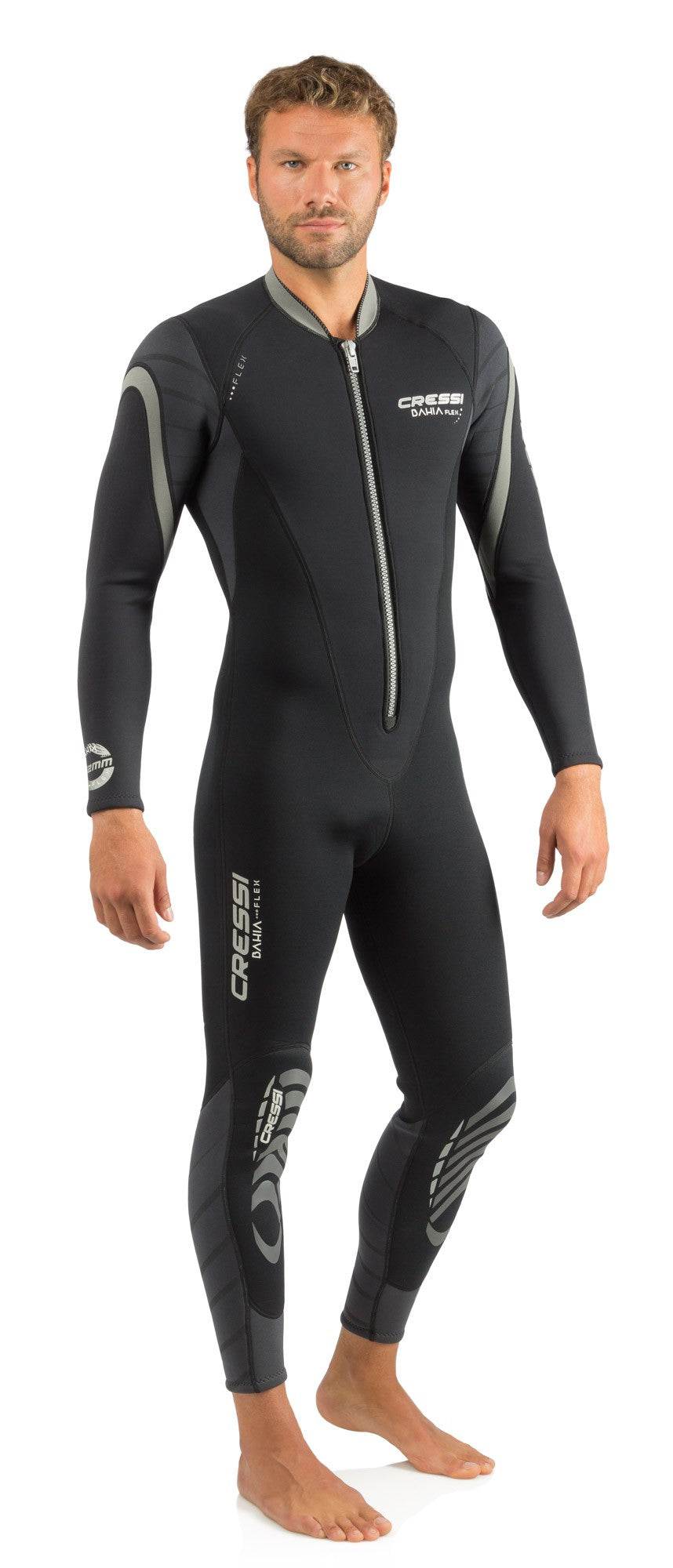 Cressi 2.5mm Bahia Flex Man Wetsuit with front-zip design and anatomical cuts.