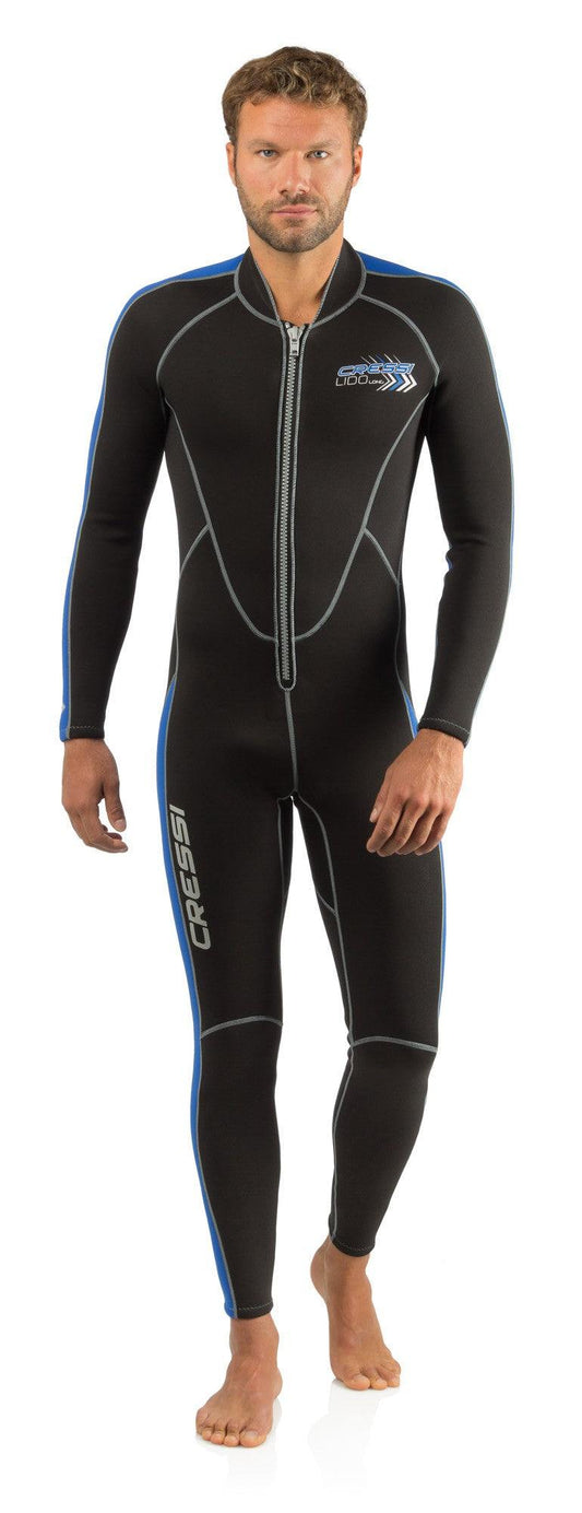 Cressi 2mm Lido Long Man Wetsuit with front zipper and anatomical cut.