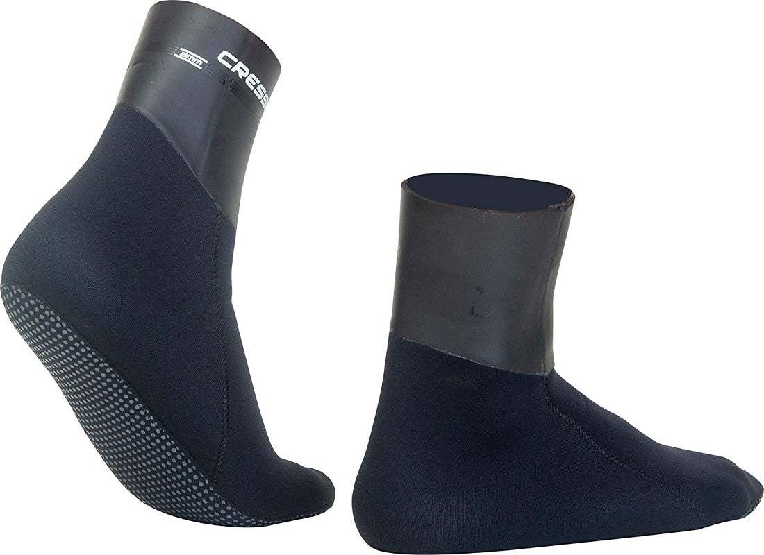 Cressi 5mm Sarago Neoprene Socks with anti-slip grip sole and smooth skin neoprene ankle.