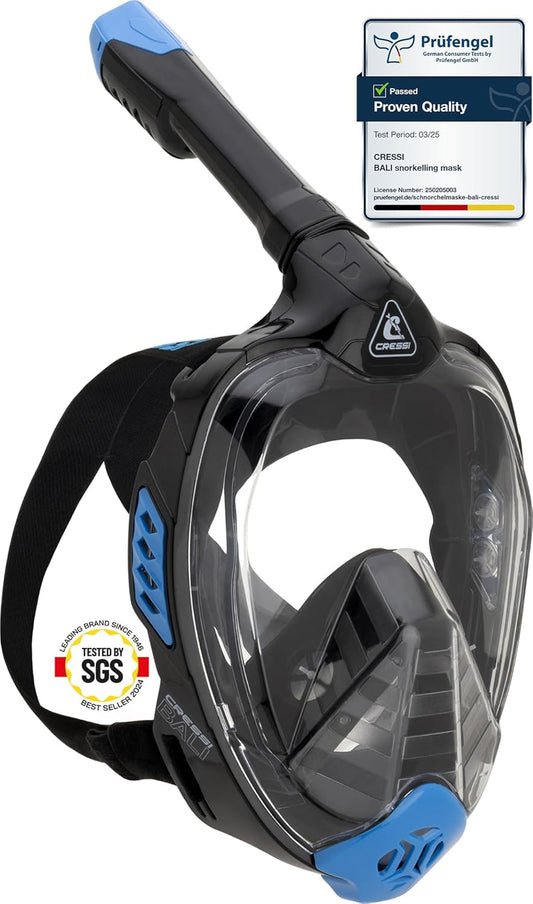 Cressi Bali Full Face Snorkelling Mask - Black/Blue / Small/Medium - Scuba Mask