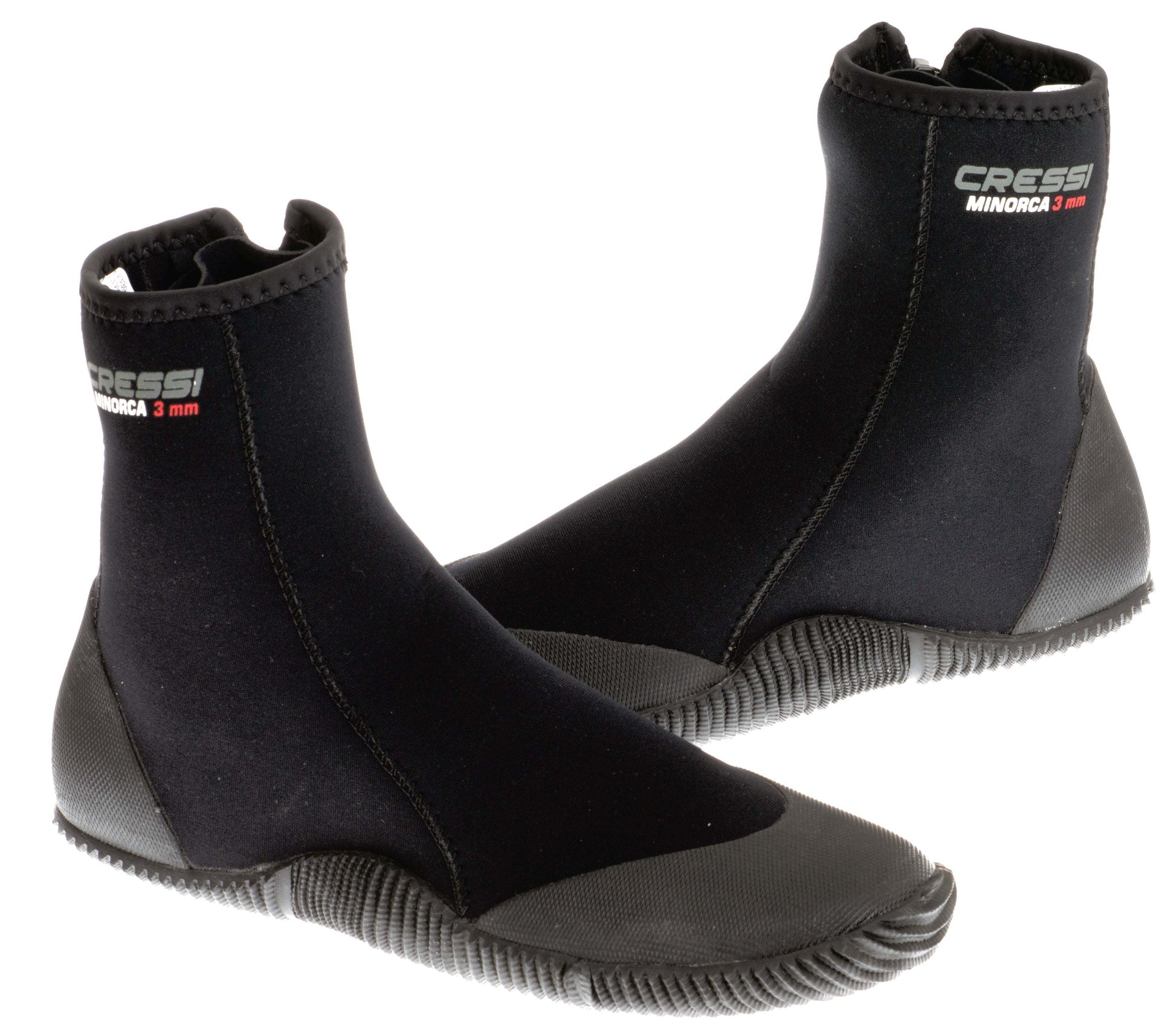 Cressi Minorca 3 mm Tall Boot with rubber sole and neoprene material for diving.