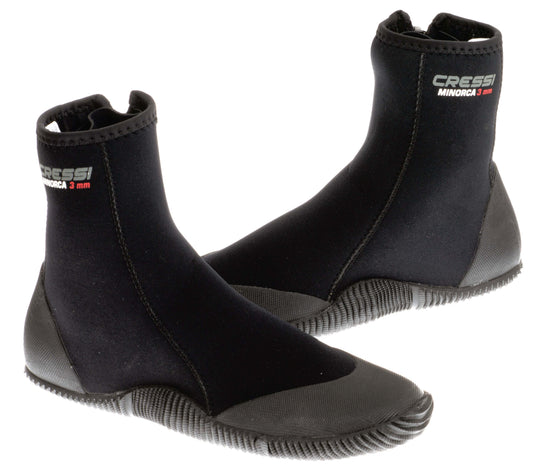 Cressi Minorca 3 mm Tall Boot with rubber sole and neoprene material for diving.