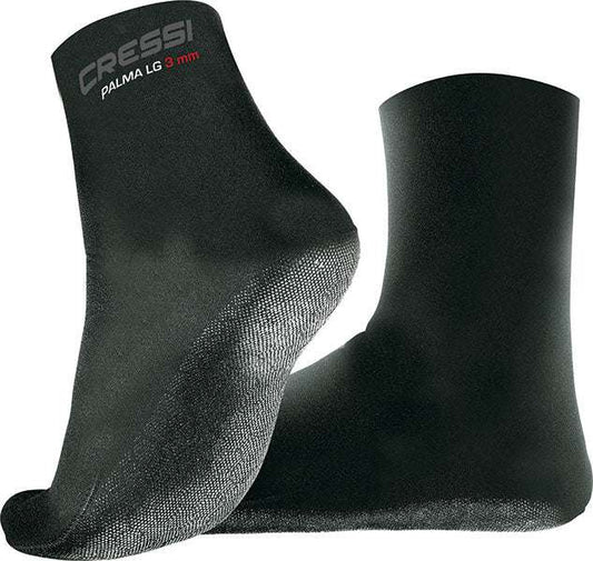 Cressi Palma Long 3mm Sock with Grip, durable neoprene sock for divers, non-slip rubber grip sole.