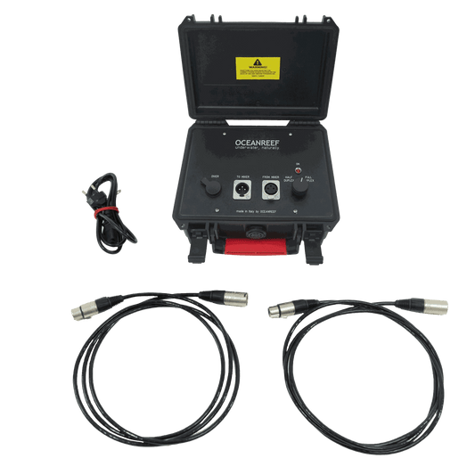 Ocean Reef AQUARIST underwater communication system with cables and connectors for aquarium presentations.