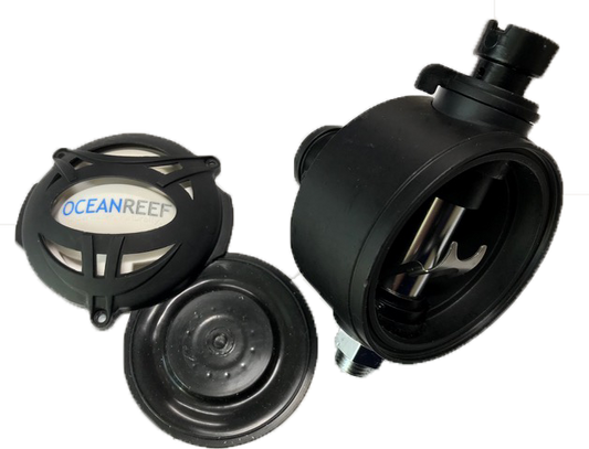 Ocean Reef IDM regulator adapter for mask assembly and testing applications.