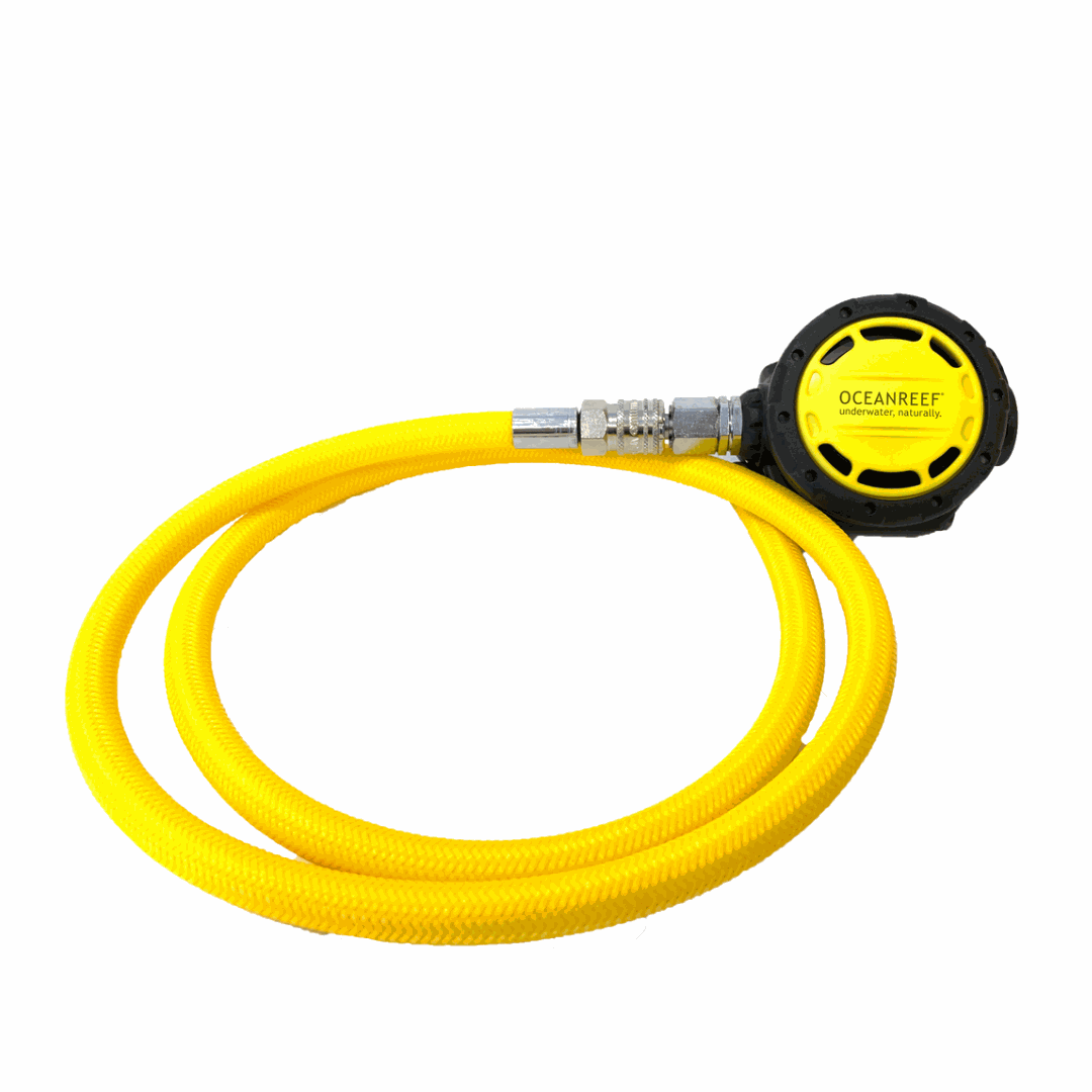 Ocean Reef Octopus secondary regulator with yellow quick connection hose.