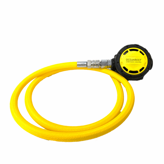Ocean Reef Octopus secondary regulator with yellow quick connection hose.