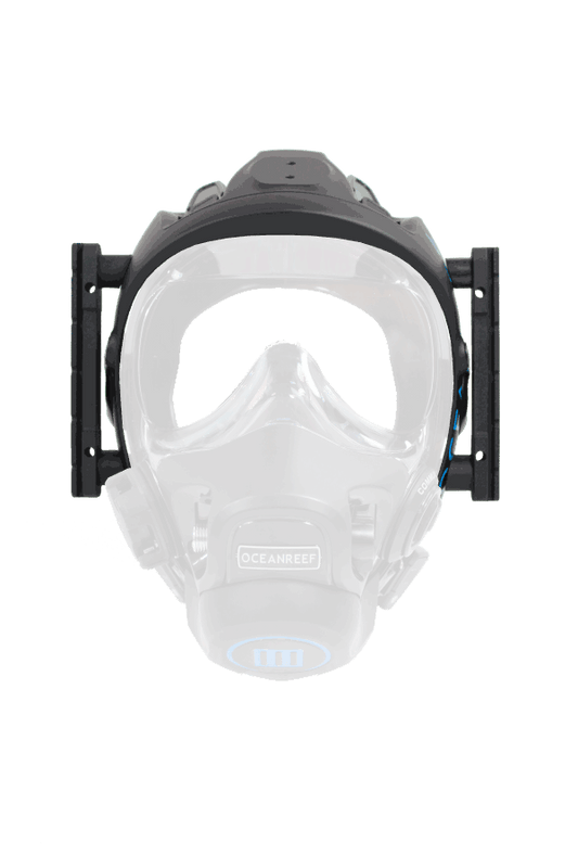 Ocean Reef full face mask with Professional Accessories Mount kit attached.