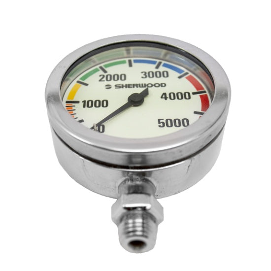 Sherwood 2-inch brass pressure gauge with luminous dial and 0-5000 PSI range