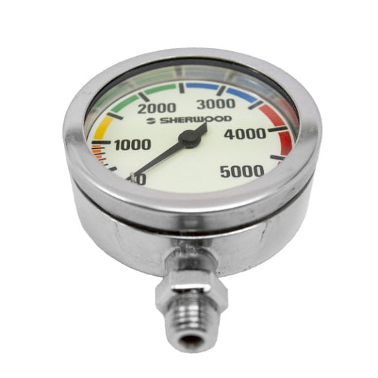 Sherwood 2-inch brass pressure gauge with luminous dial and 0-5000 PSI range