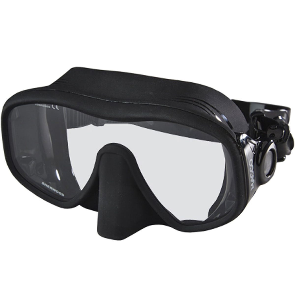Sherwood Macco Frameless professional dive mask with tempered glass lens and quick disconnect buckle