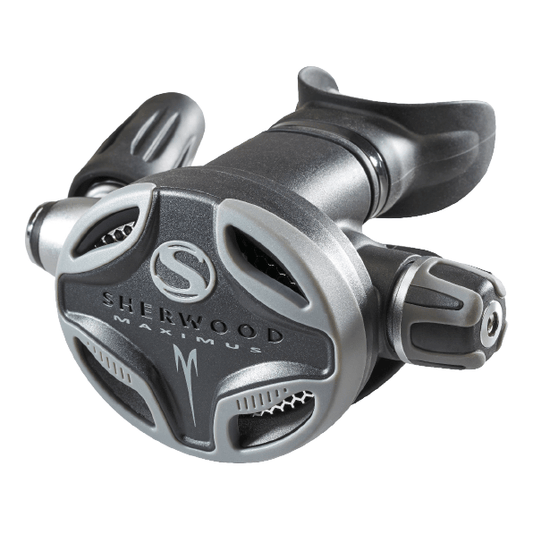 Sherwood Maximus Pro Regulator with SR2 1st stage, Under Arm Swivel, extended hose, and Wisdom Mouthpiece for comfortable diving