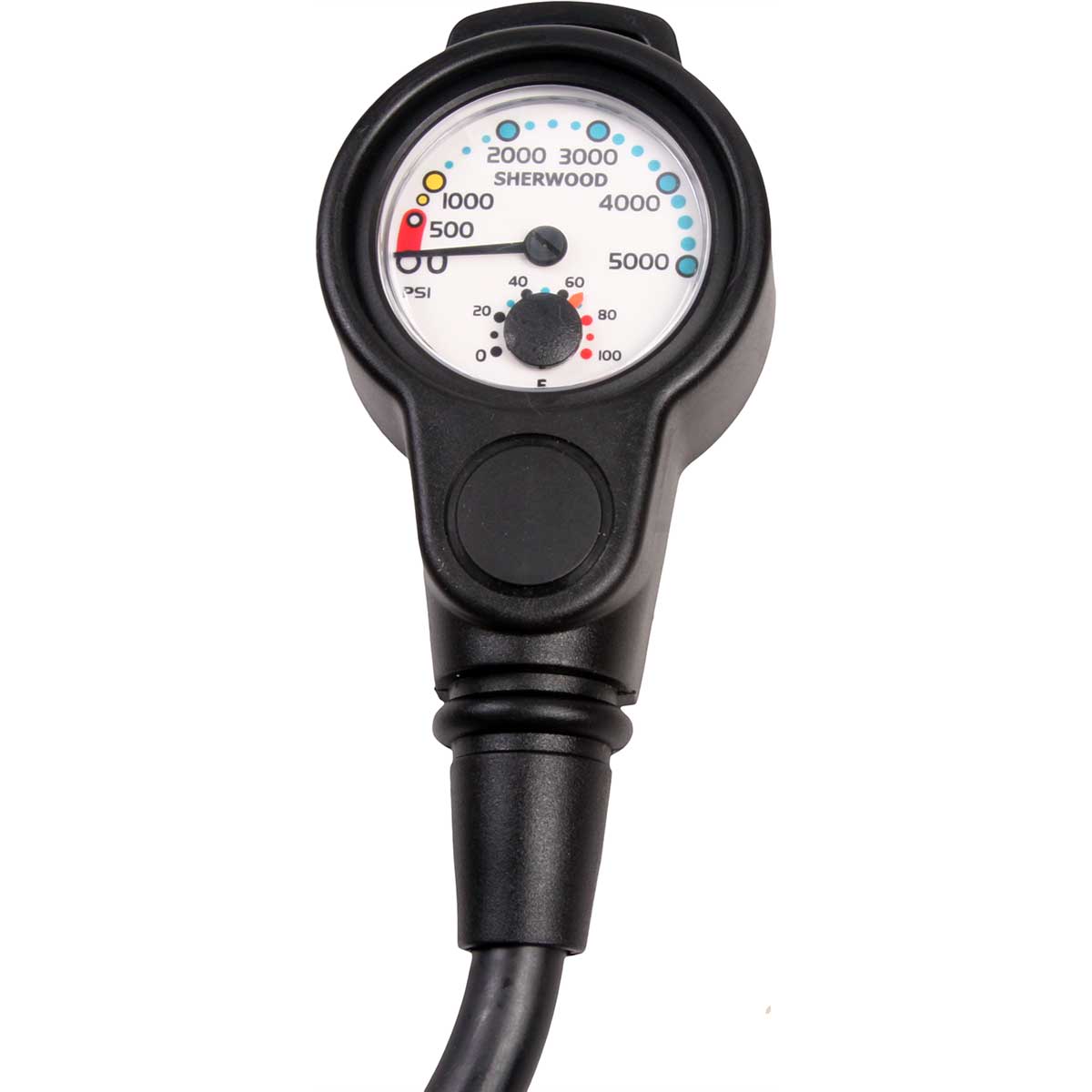 Sherwood Pressure Gauge with spiral-wrapped Bourdon tube for shock resistance and clear dial display