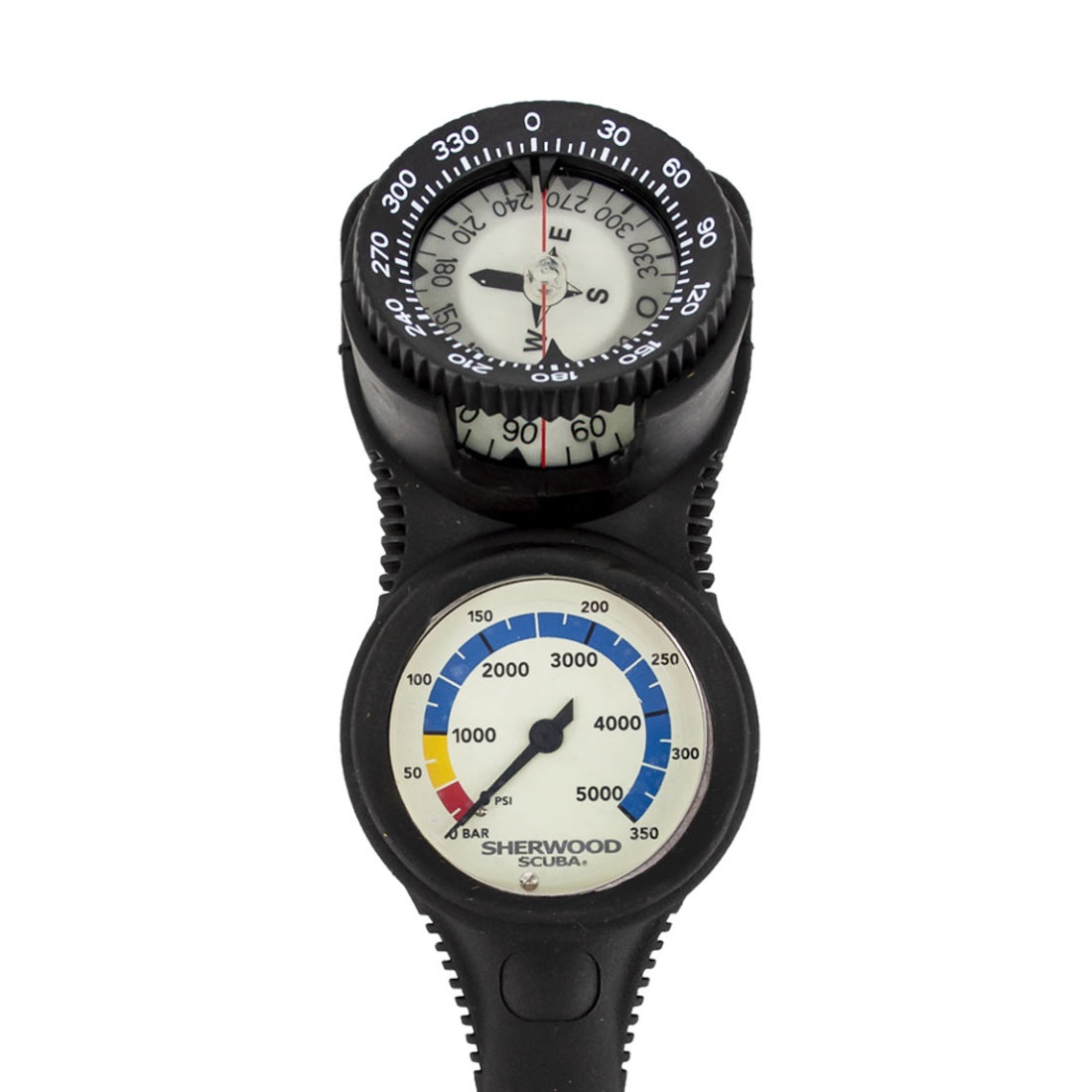 Sherwood pressure gauge and compass with dual scale 5000 psi, 2-inch diameter, scuba diving console