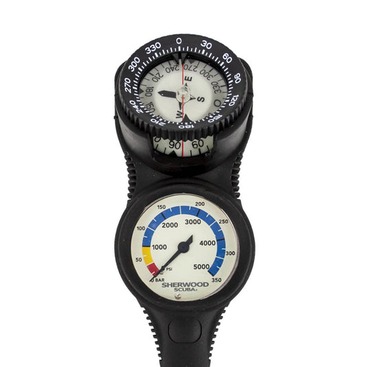 Sherwood pressure gauge and compass with dual scale 5000 psi, 2-inch diameter, scuba diving console