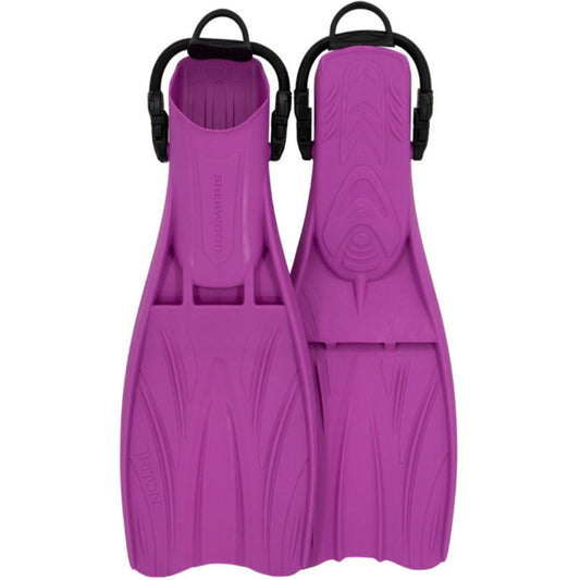 Sherwood Triton Fins lightweight flexible purple vented swim snorkeling fins with adjustable straps