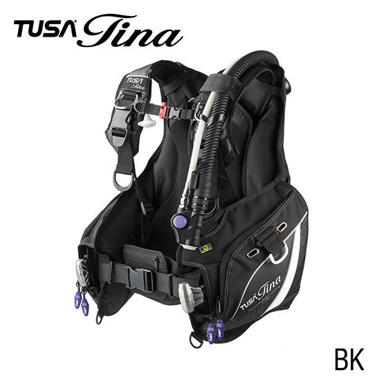 Tusa BC0403 Tina women's black buoyancy compensator with high-cut waist and comfort padding