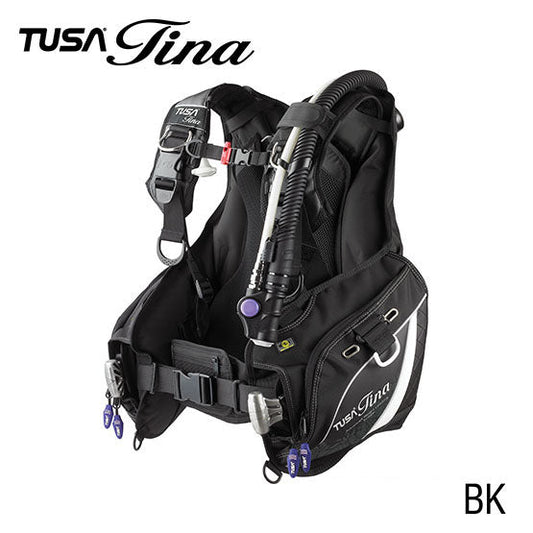 Tusa BC0403 Tina women's black buoyancy compensator with high-cut waist and comfort padding
