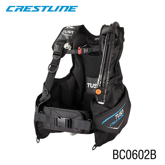 TUSA Crestline BC0602B buoyancy compensator in black with adjustable harness and quick inflate/deflate system