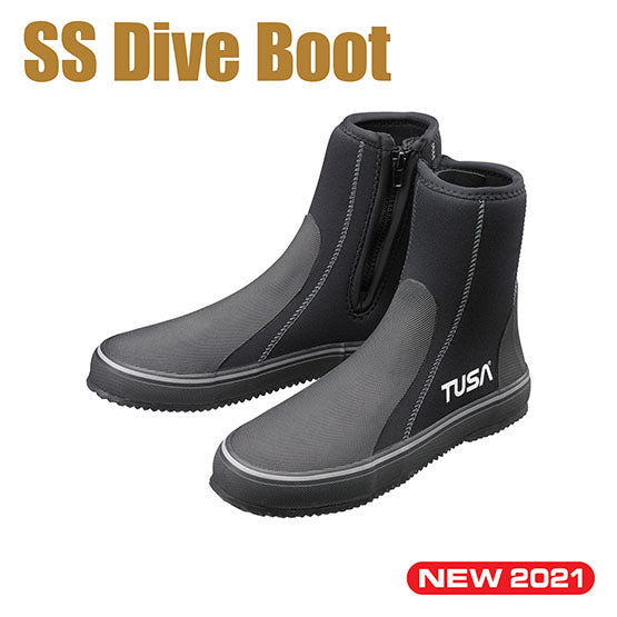 Tusa DB0107 SS Dive Boot 5mm black neoprene dive boots with zipper and rubber sole for water activities