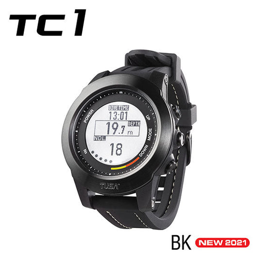 Tusa IQ-1301 TC1 Wrist Computer black dive watch with digital display and rechargeable battery