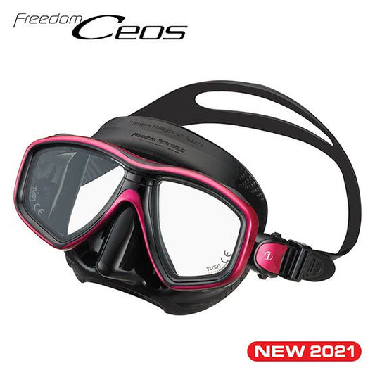 Tusa M-212 Freedom Ceos low-profile black silicone diving mask with dual lenses and comfort fit technology