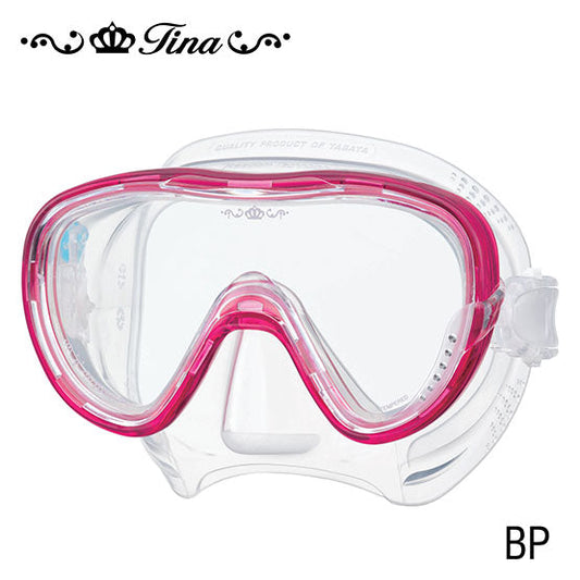 Tusa M1002 Tina Mask clear silicone with pink low profile single window and crystal accent