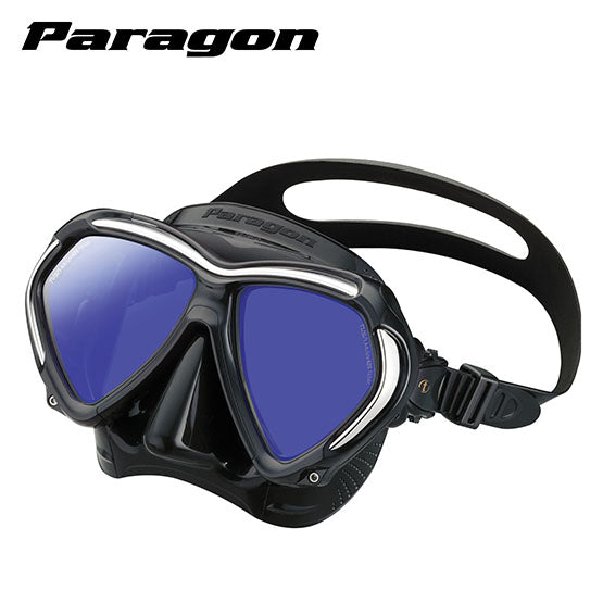 Tusa M2001S Paragon Mask professional diving mask with reinforced TRI-MIX frame, UV 420 lens treatment, anti-reflective CrystalView optical glass, and adjustable strap.