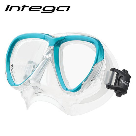 Tusa M2004 Intega Mask with 3D SYNQ fitting ring and turquoise frame for a secure underwater seal