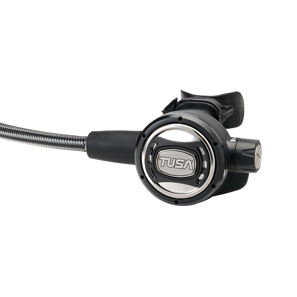 Tusa RS609 Regulator with stainless steel face, ultra-lightweight, flexible Miflex hose, and advanced flow system for smooth breathing