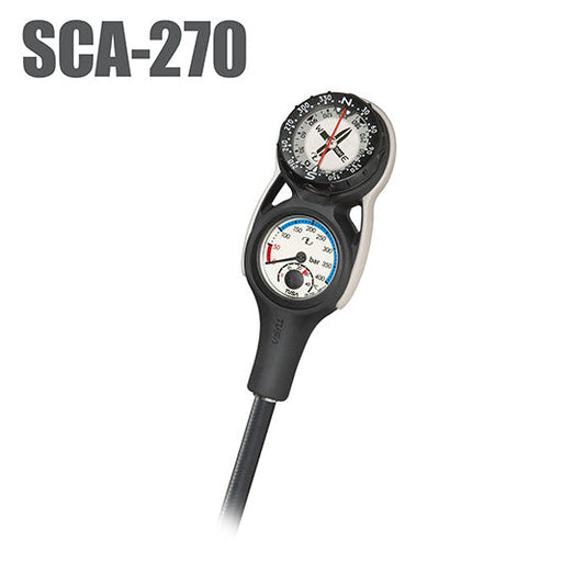 Tusa SCA-270 analog dive compass and pressure gauge console with luminescent dial and hose attachment in black
