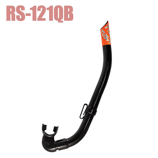 Tusa SP-121QB Reef Tourer snorkel with orange hologram reflector and black silicone design.