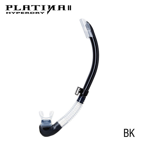 Tusa SP-170 Platina II Hyperdry semi-dry snorkel with clear silicone mouthpiece and black flexible neck